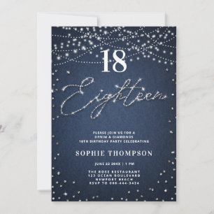 Denim Diamonds Elegant Glitter Blue 18th Birthday Invitation