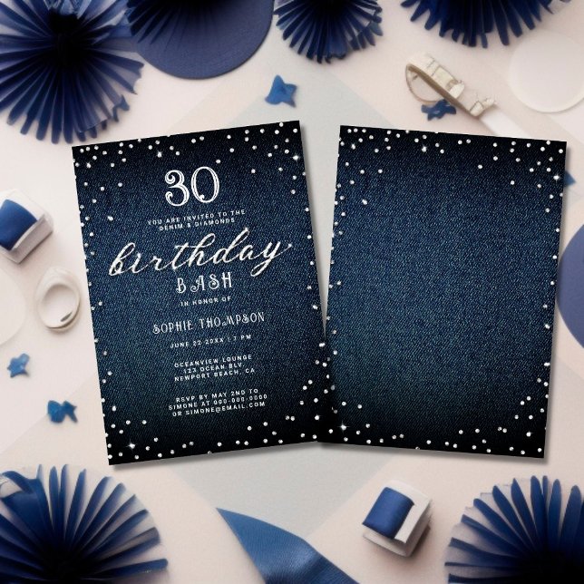 Denim Diamonds Elegant Rustic 30th Birthday Party Invitation (Creator Uploaded)
