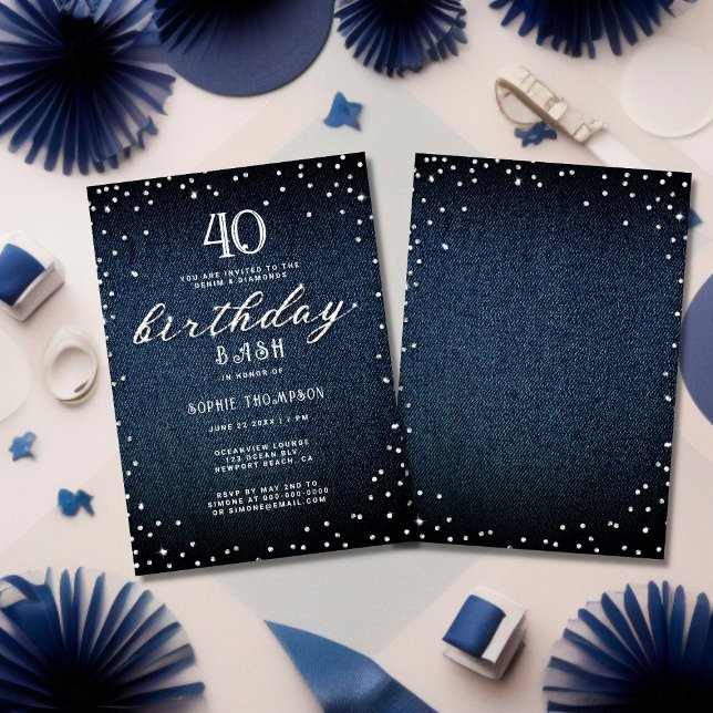 Denim Diamonds Elegant Rustic 40th Birthday Party Invitation (Creator Uploaded)