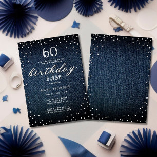 Denim Diamonds Elegant Rustic 60th Birthday Party Invitation