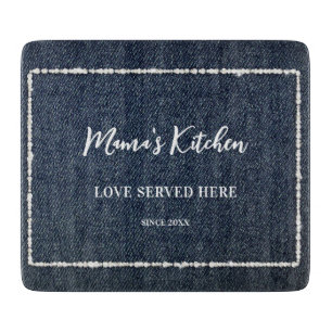 Denim Diamonds Frame Mama's Kitchen Love Farmhouse Cutting Board