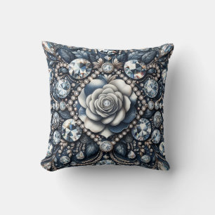 Denim & Diamonds Glam Bling Rose Jewels Cushion