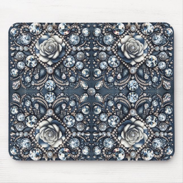 Denim & Diamonds Glam Bling Rose Jewels Mouse Pad (Front)