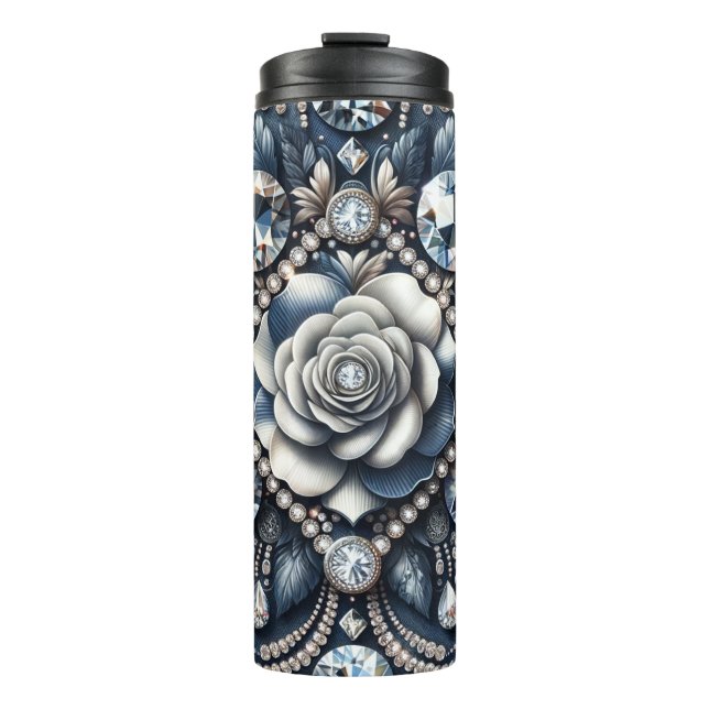 Denim & Diamonds Glam Bling Rose Jewels Thermal Tumbler (Front)