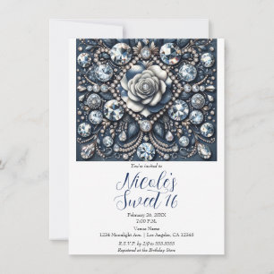 Denim & Diamonds Glam Bling Rose Sweet 16 Birthday Invitation