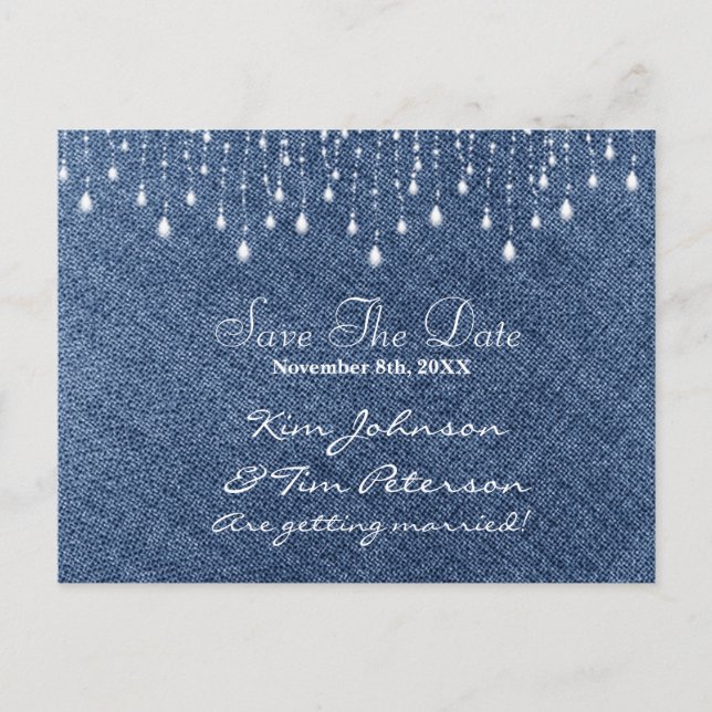 Denim & Diamonds Glam Country Save Date Postcard (Front)
