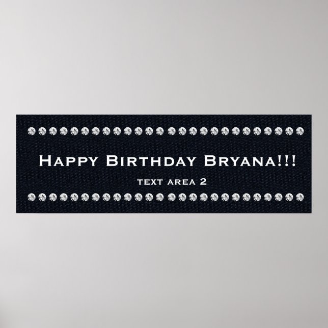 Denim & Diamonds Glam Custom Birthday Party Banner Poster (Front)