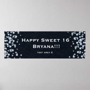 Denim & Diamonds Glam Custom Birthday Party Banner Poster