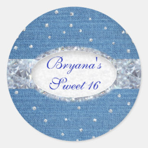 Denim & Diamonds Glam Scattered Bling Favour Classic Round Sticker
