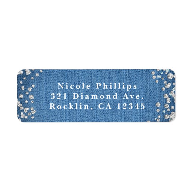 Denim & Diamonds Glam Scattered Bling Invitation Return Address Label (Front)