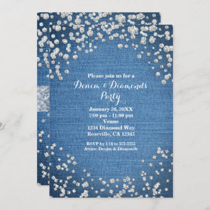Denim & Diamonds Glam Scattered Bling Invitations