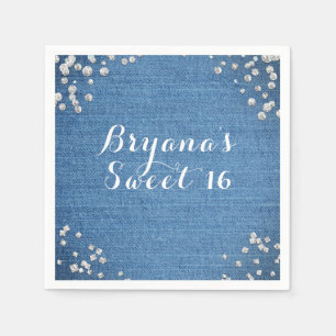 Denim & Diamonds Glam Scattered Bling Party Napkin