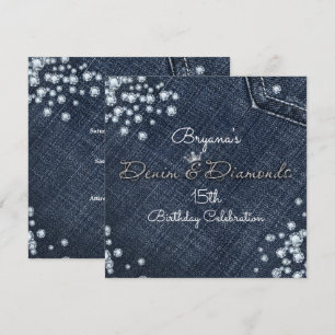 Denim & Diamonds Glam Tiara Crown Party Invitation