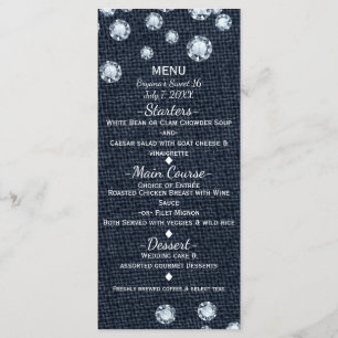 Denim & Diamonds Glamour Chic Event Menu Card