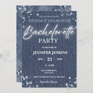 Denim Diamonds Glitter Bling Elegant Bachelorette  Invitation
