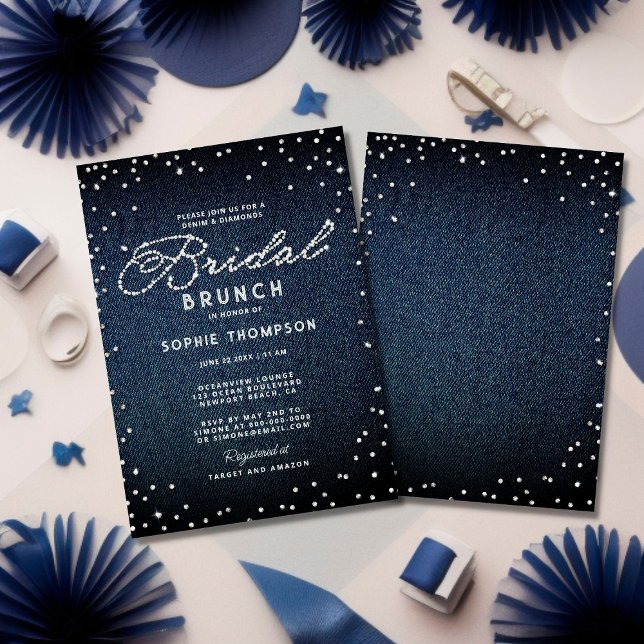 Denim Diamonds Glitter Blue Elegant Bridal Brunch Invitation (Creator Uploaded)