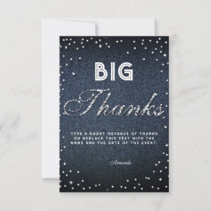 Denim Diamonds Glitter Rhinestones Chic Big Thanks Thank You Card