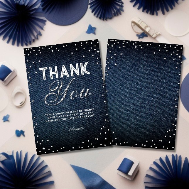 Denim Diamonds Glitter Rhinestones Navy Thank You (Creator Uploaded)