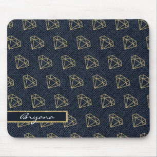 Denim & Diamonds Gold & Blue Glam Computer Mouse Pad