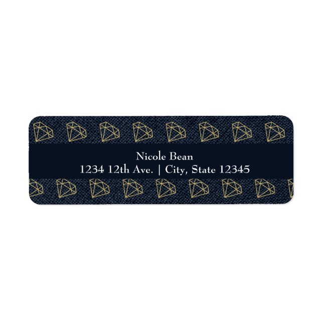 Denim & Diamonds Gold & Blue Glam Party Return Address Label (Front)
