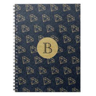 Denim & Diamonds Gold & Blue Glamour Bling Notebook
