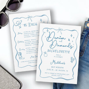 Denim Diamonds Hand Writing Bachelorette Itinerary Invitation
