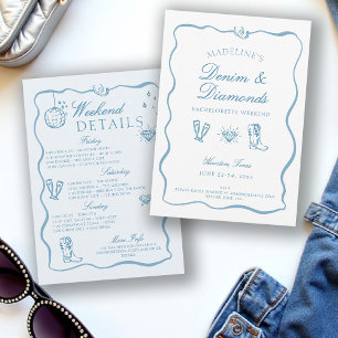 Denim Diamonds Hand Writing Bachelorette Weekend Invitation