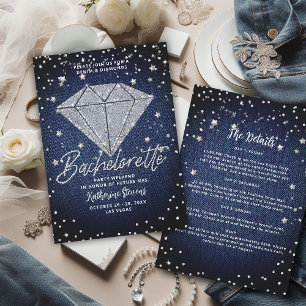 Denim Diamonds Itinerary Bling Bachelorette Party Invitation