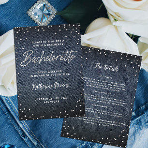 Denim Diamonds Itinerary Classy Bachelorette Party Invitation