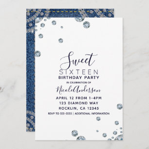 Denim & Diamonds Jean Birthday Sweet 16 Party Invitation