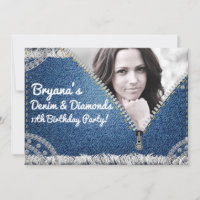 Denim & Diamonds Jean Zipper Party Photo Invitatio