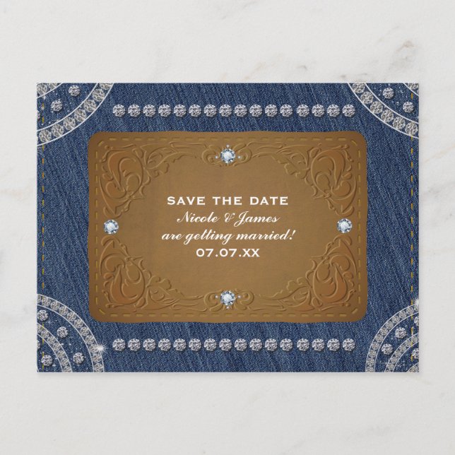 Denim & Diamonds Jeans Label Save the date Party Announcement Postcard (Front)