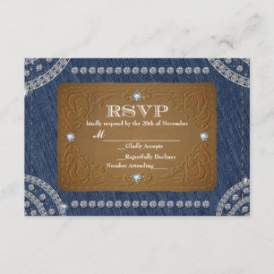 Denim & Diamonds Jeans Label Wedding RSVP Card