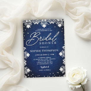 Denim Diamonds Lace Blue Elegant Bridal Shower Invitation