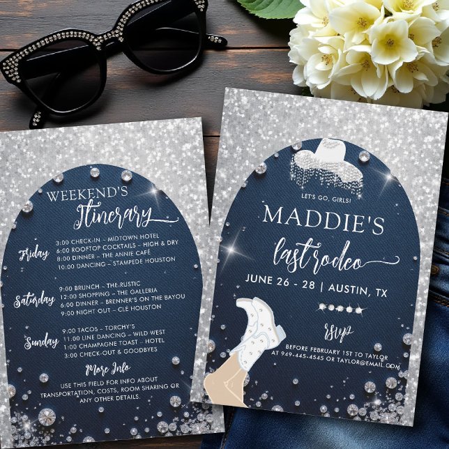 Denim Diamonds Last Rodeo Glam Arch Bachelorette Invitation (denim and diamonds bachelorette party invite last rodeo glam bling itinerary glitter arch)