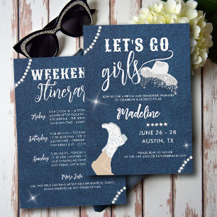 Denim Diamonds Lets Go Girls Glam Bachelorette Invitation