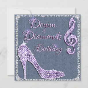 Denim & Diamonds Lilac 25th Birthday Invitation
