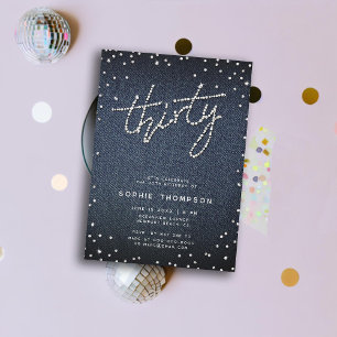Denim Diamonds Modern Calligraphy 30th Birthday Invitation