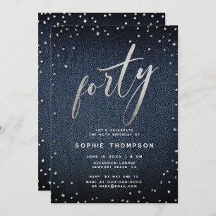 Denim Diamonds Modern Minimalist 40th Birthday Invitation