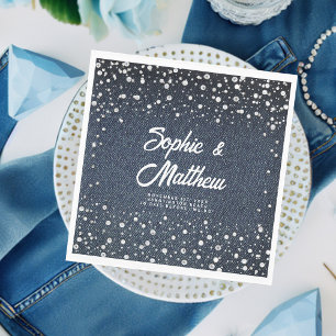 Denim Diamonds Pearls Blue Couple Wedding Shower Napkin