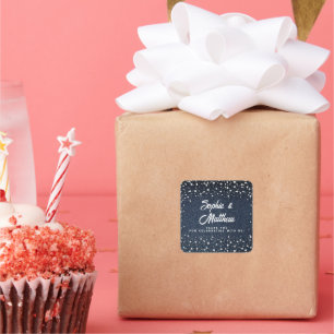 Denim Diamonds Pearls Blue Couple Wedding Shower Square Sticker