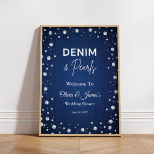 Denim Diamonds Pearls Blue Couple's Shower Welcome Poster