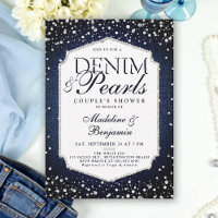 Denim Diamonds Pearls Elegant Frame Wedding Shower