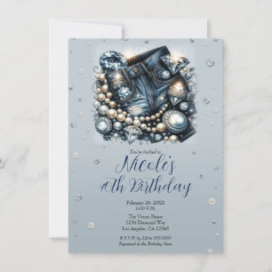 Denim Diamonds & Pearls Jeans Birthday Party Invitation
