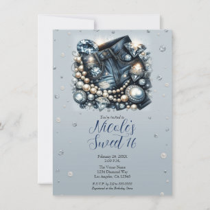 Denim Diamonds & Pearls Jeans Sweet 16 Birthday Invitation