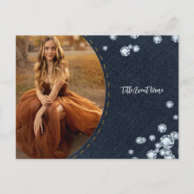 Denim & Diamonds Photo Postcard Party Invitation (Front)