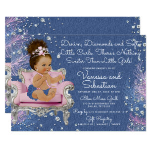Denim & Diamonds Princess Pink and Silver Invitation