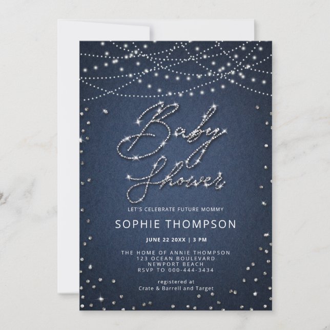 Denim Diamonds Rustic Lights Neutral Baby Shower Invitation (Front)