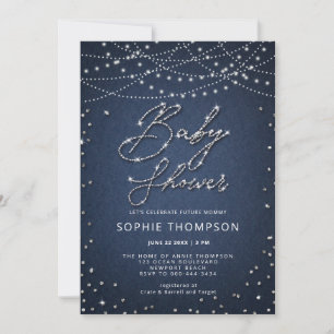 Denim Diamonds Rustic Lights Neutral Baby Shower Invitation
