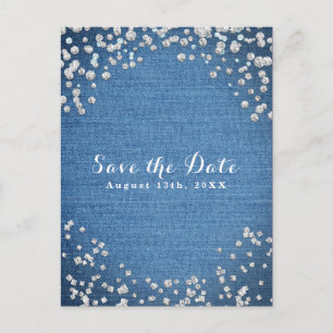 Denim & Diamonds Scattered Bling Save the Date Announcement Postcard